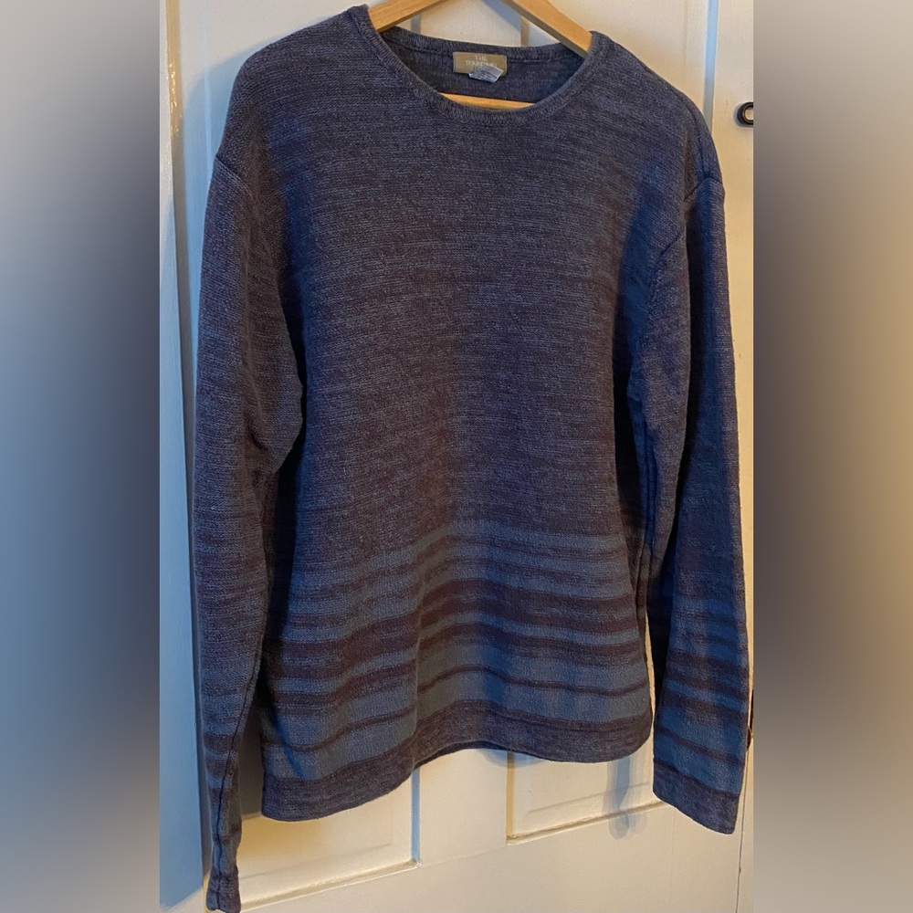 Mens Coastal Blue Striped Crewneck Sweater Casual Knit Size M